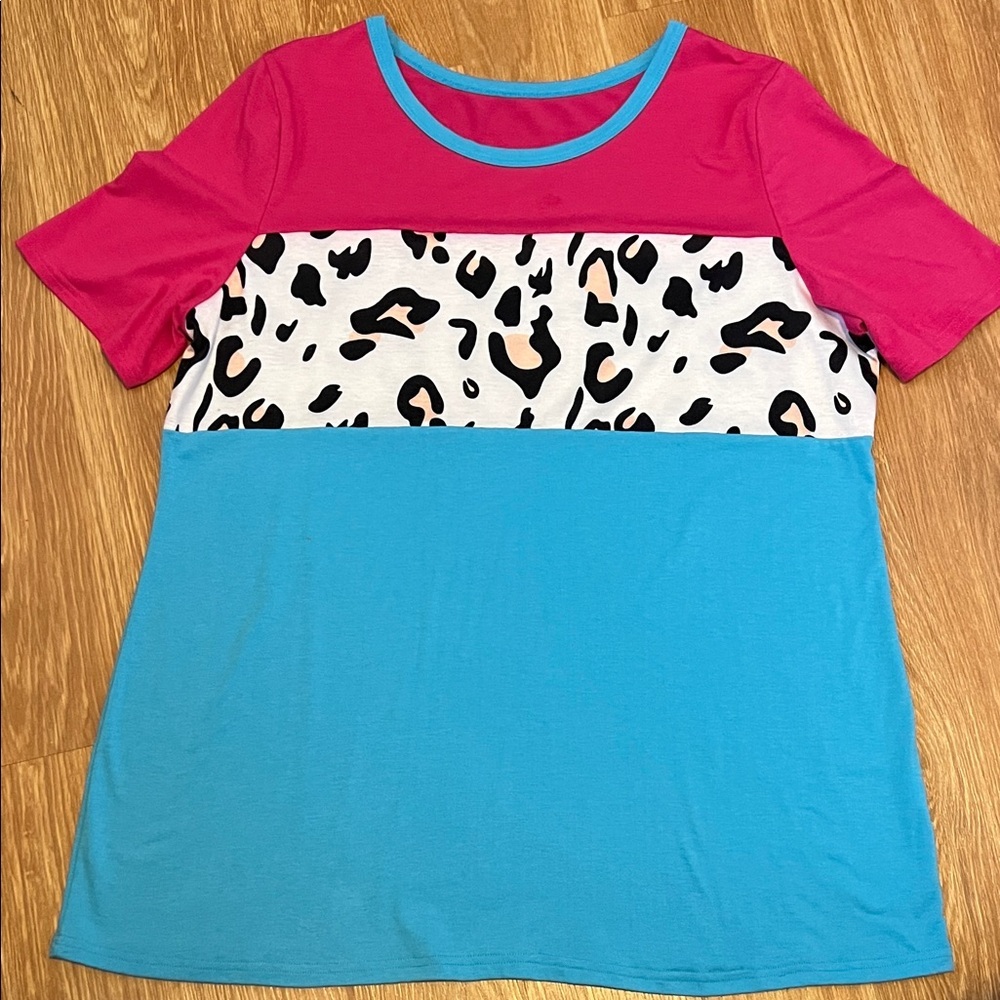 Boutique bought top.Colorblock Leopard Print Women's Top 2XL super soft stretchy